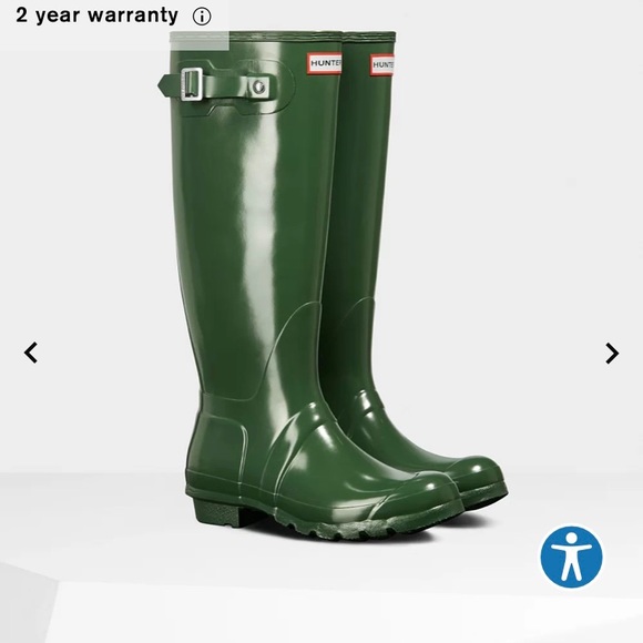 Hunter Shoes - Hunter Women’s Tall Back Adjustable (Wide Calf) Green Gloss Rain Boots- 6
